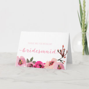 Rosa Blumen Brautjungfer Dankes Hochzeitskarte Dankeskarte