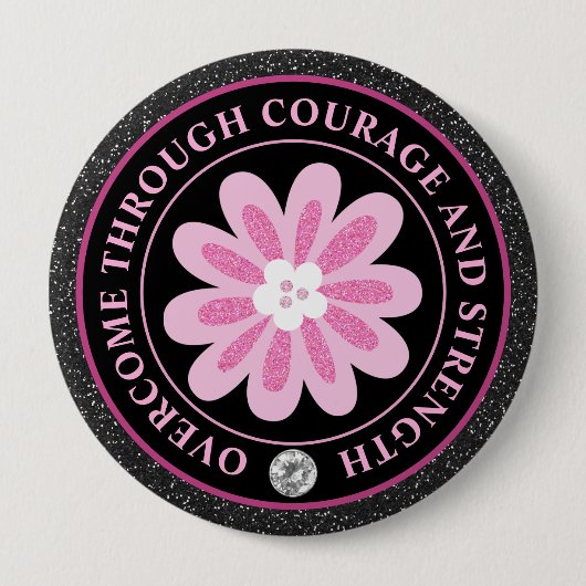 Rosa Blumen Brustkrebs-Bewusstseins-Design Button (Vorderseite)