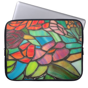Rosa Blumen-Buntglas-Laptop-Hülle Laptopschutzhülle