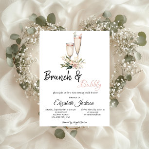 Rosa Blumen Champagner Glas Brunch & Bubbly Einladung