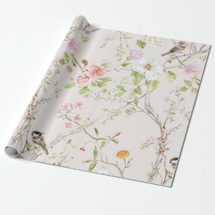 Rosa Blumen-Chinoiserie Geschenkpapier