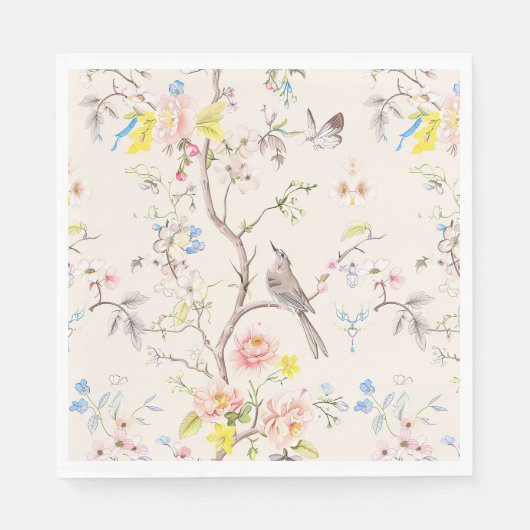 Rosa Blumen-Chinoiserie Serviette (Vorderseite)