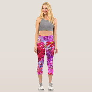 Rosa Blumen-Crop Capri Leggings