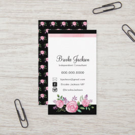 Rosa Blumen der Geschäfts-Karten-| mit schwarzem Visitenkarte