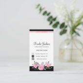 Rosa Blumen der Geschäfts-Karten-| mit schwarzem Visitenkarte (Stehend Vorderseite)