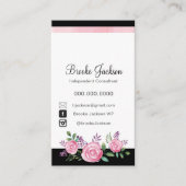Rosa Blumen der Geschäfts-Karten-| mit schwarzem Visitenkarte (Vorderseite)