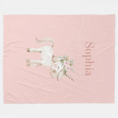 Rosa Blumen-Einhorn Fleecedecke (Vorderseite (Horizontal))