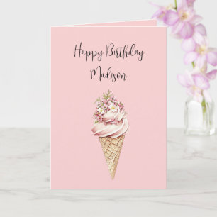 Rosa Blumen Eiscreme Geburtstag Here's the Scoop Karte
