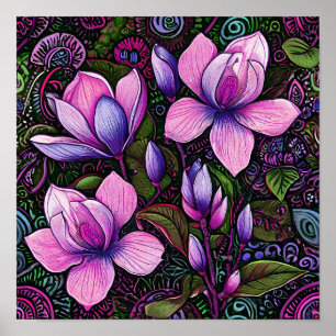 🌸 Rosa Blumen Elegante Florale Vintage Kunst Poster