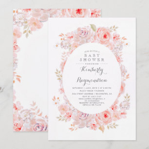Rosa Blumen Elegante Vintage-Baby-Party Einladung