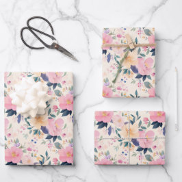 Rosa Blumen Elegantes Flora und Fauna Geschenkpapier Set