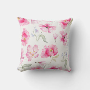 Rosa Blumen Elegantes Wasserfarben Muster Kissen