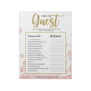 Rosa Blumen Findet den Gast Brautparty-Spiel Notizblock