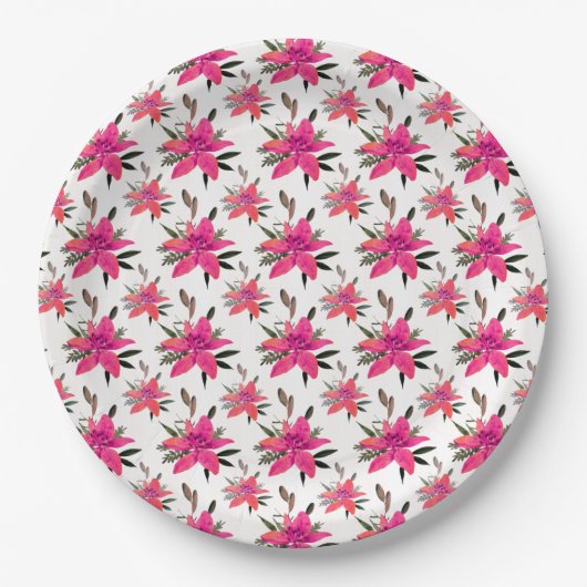 Rosa Blumen Floralmuster Design Pappteller (Vorderseite)