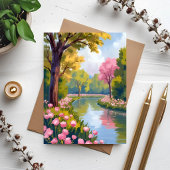 Rosa Blumen Fluss Garten Blühende Wasserfarbe Postkarte