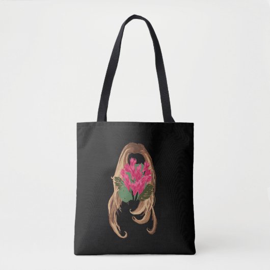Rosa Blumen & Frauengesicht Tasche (Vorderseite)