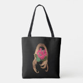 Rosa Blumen & Frauengesicht Tasche (Rückseite)