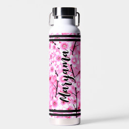 Rosa Blumen für Mädchen | Personalisierter Name, F Trinkflasche