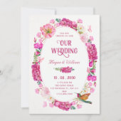 Rosa Blumen Garten Hochzeit Einladung (Vorderseite)