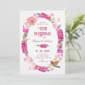 Rosa Blumen Garten Hochzeit Einladung (Stehend Vorderseite)