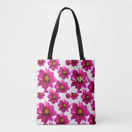 Rosa Blumen Garten Personalisierter Name All-Over Tasche (Vorderseite)