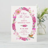 Rosa Blumen Garten Save The Date (Stehend Vorderseite)