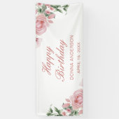 Rosa Blumen Geburtstagsfeier Teller Banner (Vertikal)
