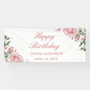 Rosa Blumen Geburtstagsfeier Teller Banner