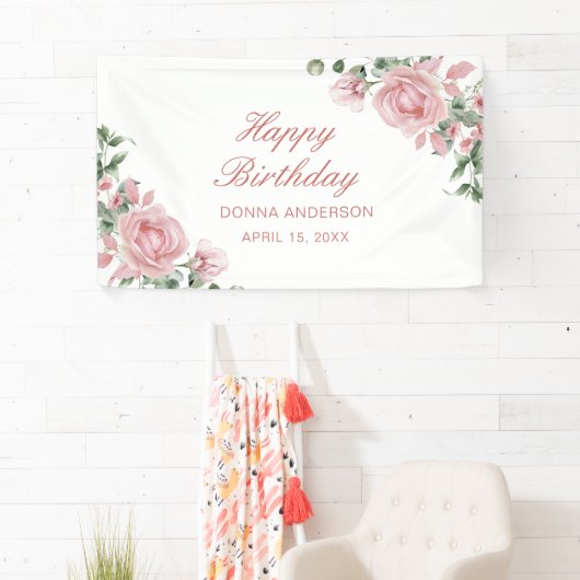 Rosa Blumen Geburtstagstagsplatte Banner (Insitu)