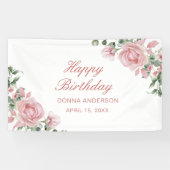 Rosa Blumen Geburtstagstagsplatte Banner (Horizontal)