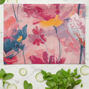 Rosa Blumen Gemalte Pinselstriche Botanisches Must Geschirrtuch
