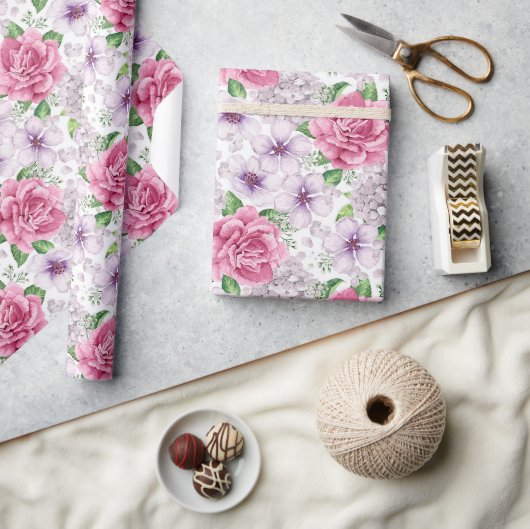 Rosa Blumen Geschenkpapier (Kunsthandwerk)