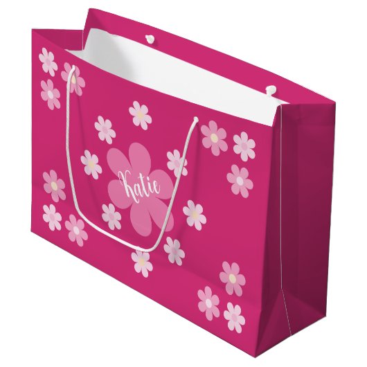 Rosa Blumen Glamour- Große Geschenktüte (Vorderseite Schrägansicht)