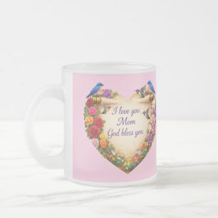 Rosa Blumen-Glas-Herz-Tasse Ich liebe Dich Mama Mattglastasse