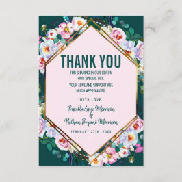 Rosa Blumen-Goldordnungs-Smaragdjade danken Ihnen Dankeskarte