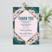 Rosa Blumen-Goldordnungs-Smaragdjade danken Ihnen Dankeskarte (Stehend Vorderseite)