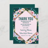 Rosa Blumen-Goldordnungs-Smaragdjade danken Ihnen Dankeskarte (Vorne/Hinten)