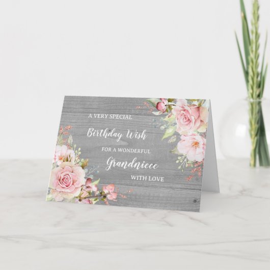 Rosa Blumen Grandniece Geburtstagskarte Karte (Vorderseite)