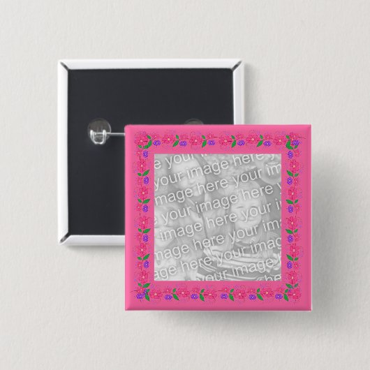 Rosa Blumen-GrenzFoto-Knopf Button (Vorne & Hinten)