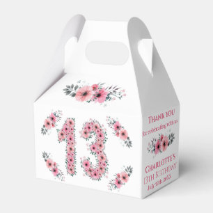Rosa Blumen groß 13. Geburtstag Mädchen grünes Bla Geschenkschachtel