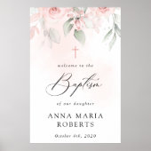 Rosa Blumen, Grün, Boho, Taufe Willkommen Poster (Vorne)