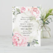 Rosa Blumen Grün Eleganter QR-Code Hochzeit Einladung (Stehend Vorderseite)