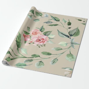Rosa Blumen & Grün Geschenkpapier