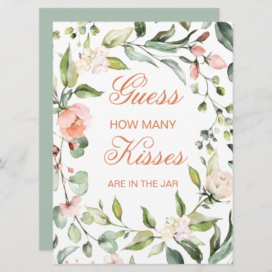 Rosa Blumen, Grün Guess Wie viele Kisses Spiel Einladung (Vorne/Hinten)