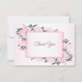 Rosa Blumen Grüne Blätter Elegante Hochzeitsfeier Dankeskarte (Vorderseite)