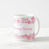 Rosa Blumen, guter Morgen-Honig Kaffeetasse (VorderseiteRechts)