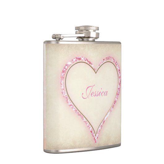 Rosa Blumen-Herz-Brautjungfern-Geschenk Flachmann (Rechts)