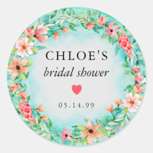 Rosa Blumen Herz Hochzeitsdusche Gastgeschenk Runder Aufkleber