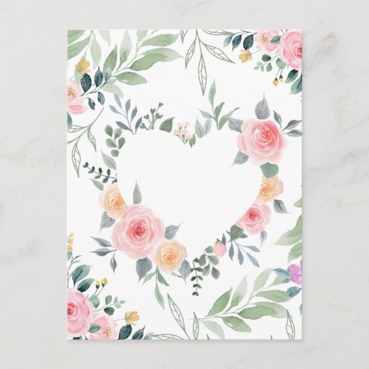 Rosa Blumen Herz Postkarte (Vorderseite)