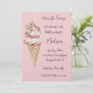 Rosa Blumen-Hier ist der Scoop Geburtstag Einladung